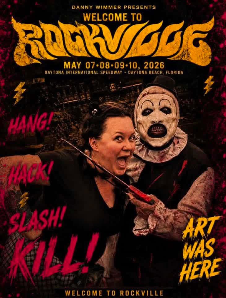 Welcome to Rockville poster: Hang! Hack! Slash! Kill! with Art and a fan