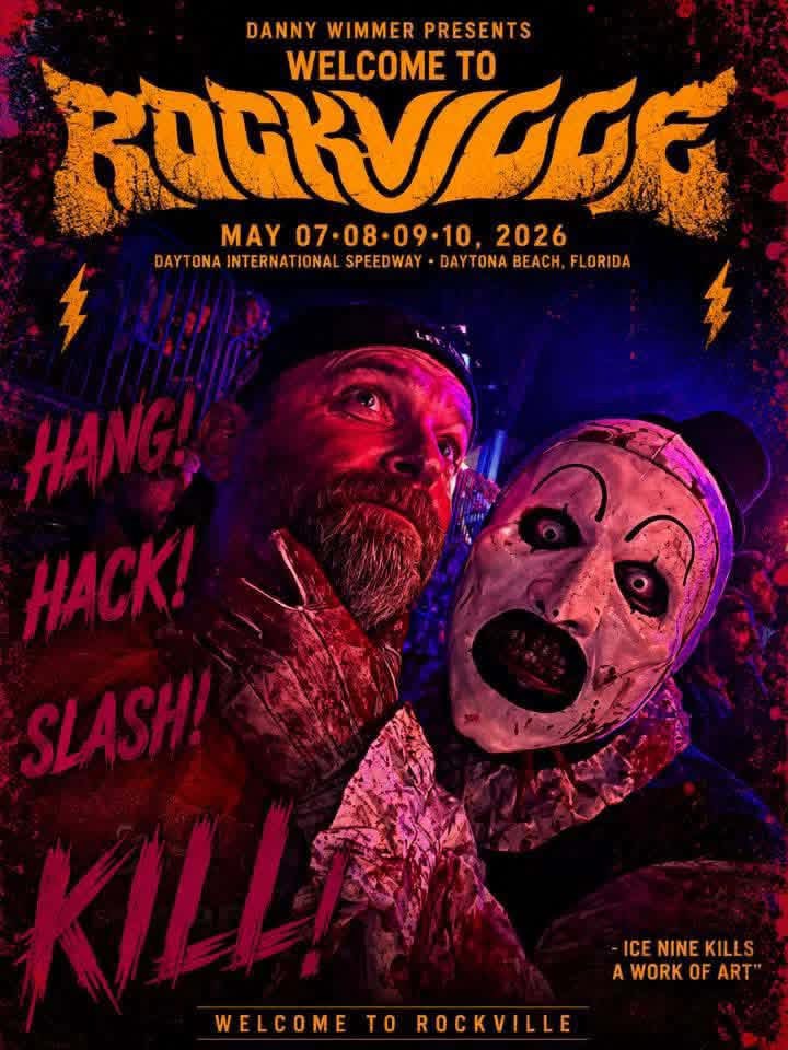 Welcome to Rockville 2026 poster — Hang! Hack! Slash! Kill!