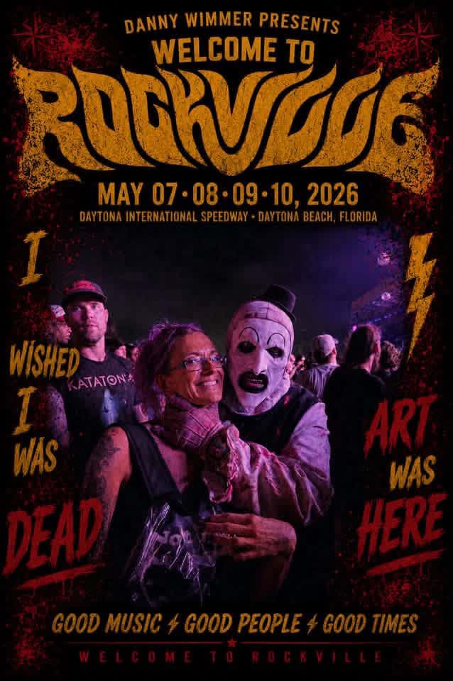 Welcome to Rockville poster: 'I wished I was dead' — Art the Clown with a fan in the night crowd