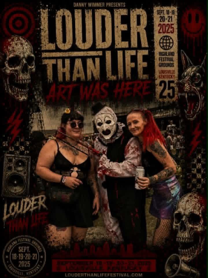 Louder Than Life poster: Art the Clown between two fans