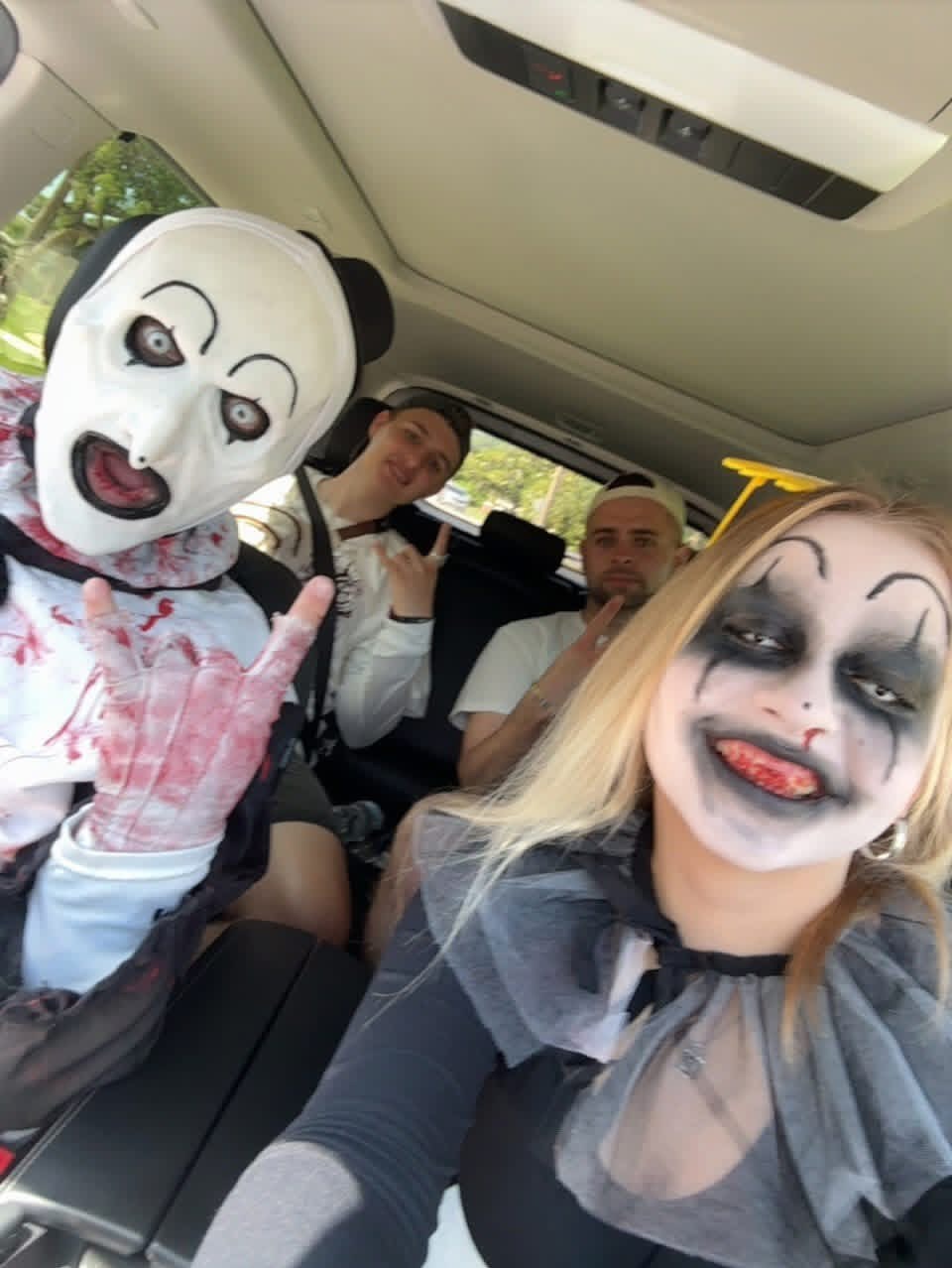 Aleksandr and friends in the car on the way to the festival